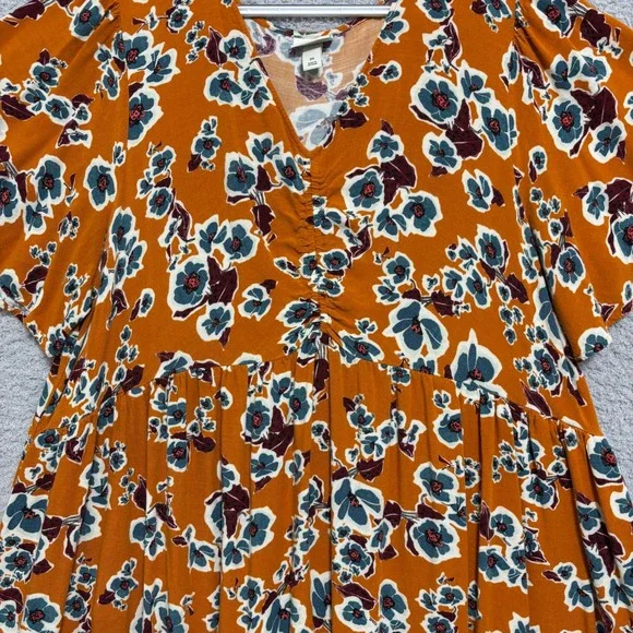 Ava & Viv 3X Floral Babydoll Midi Dress Tiered Short Sleeve Pockets - Picture 6 of 15